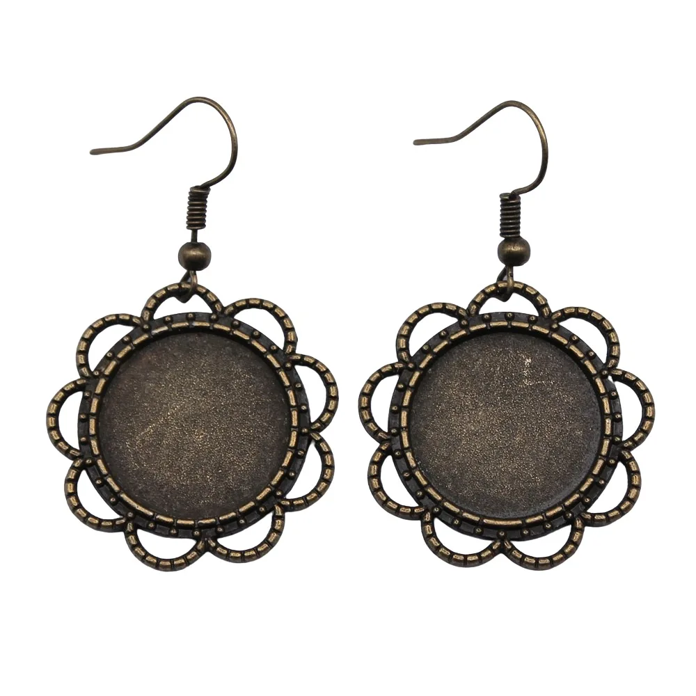 Fashion Handmade Antique Bronze Color 18mm Inner Size Round Flower Style Cameo Cabochon Pendant Earrings Findings