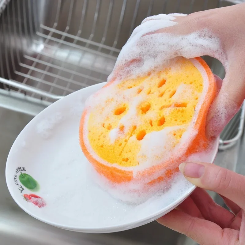 3PCS Cute Fruit Shape Thickened Sponge Dishwashing Wipe Washcloth Kitchen Household Pot Brush Dish Sponge Kitchen Cleaning Tools