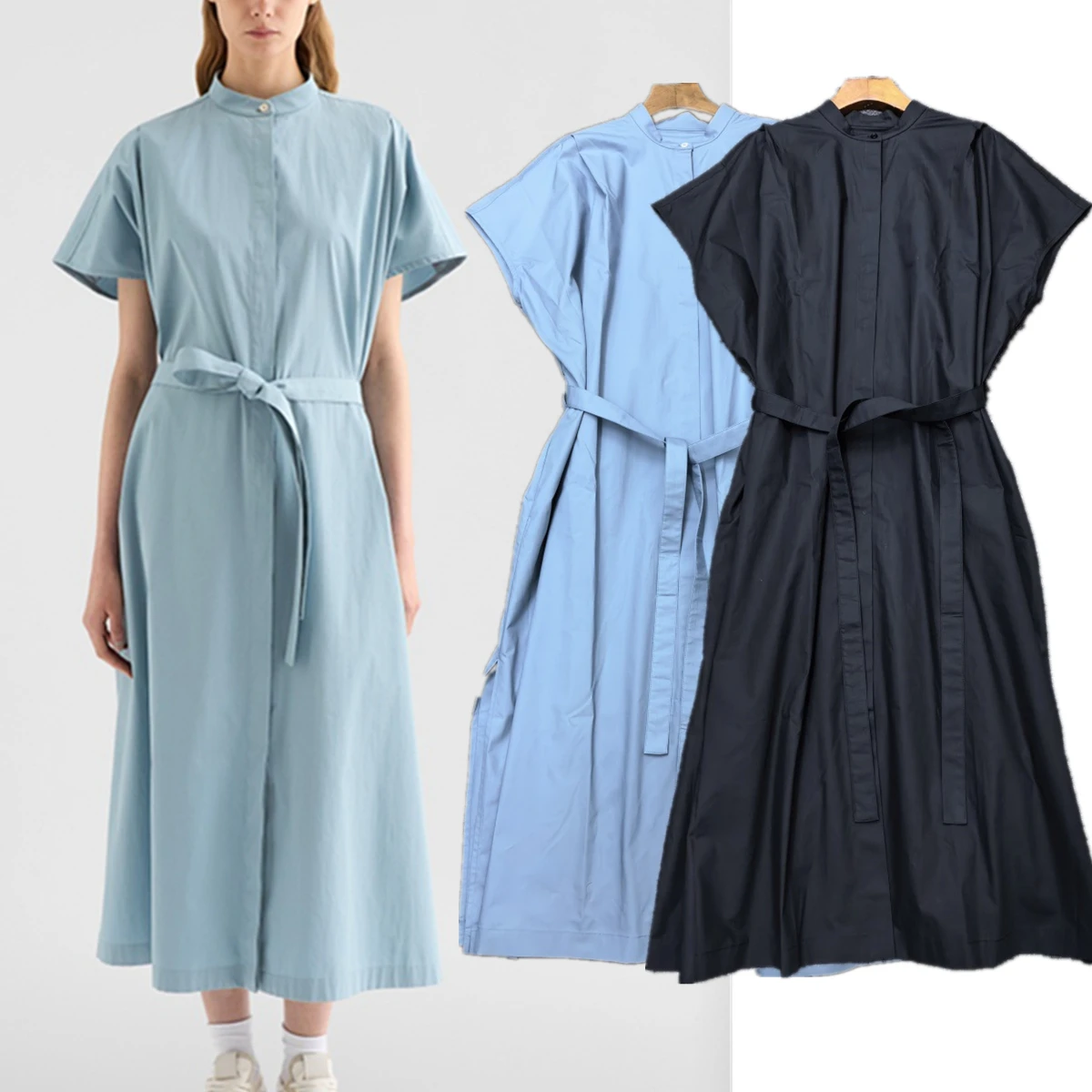 

Maxdutti Japanese Minimalist Loose Cotton Short Sleeved Dress Spring/summer Female Clothing Commuting Lace Up Shirt Dresses 2026