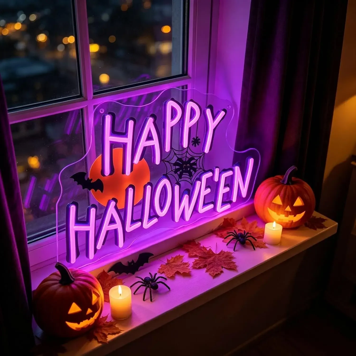 Happy Halloween Neon Sign, USB Powered LED Neon Light, Halloween Party Bedroom Bar Gaming Room Decoration Gift Night Light