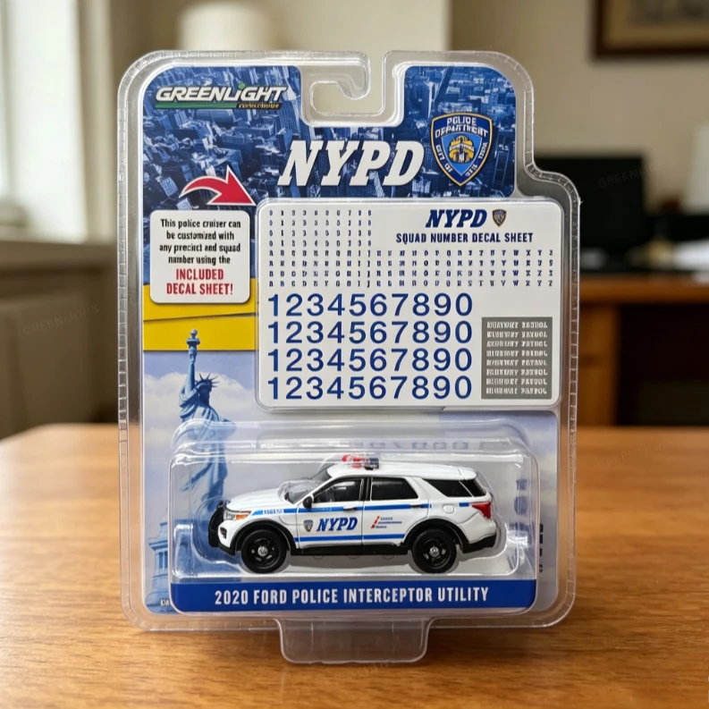GreenLight 1:64 2020 Ford Explorer (NYPD) & Lead Team Number Stickers, Independent Lights Diecast Alloy Car Models Collectible
