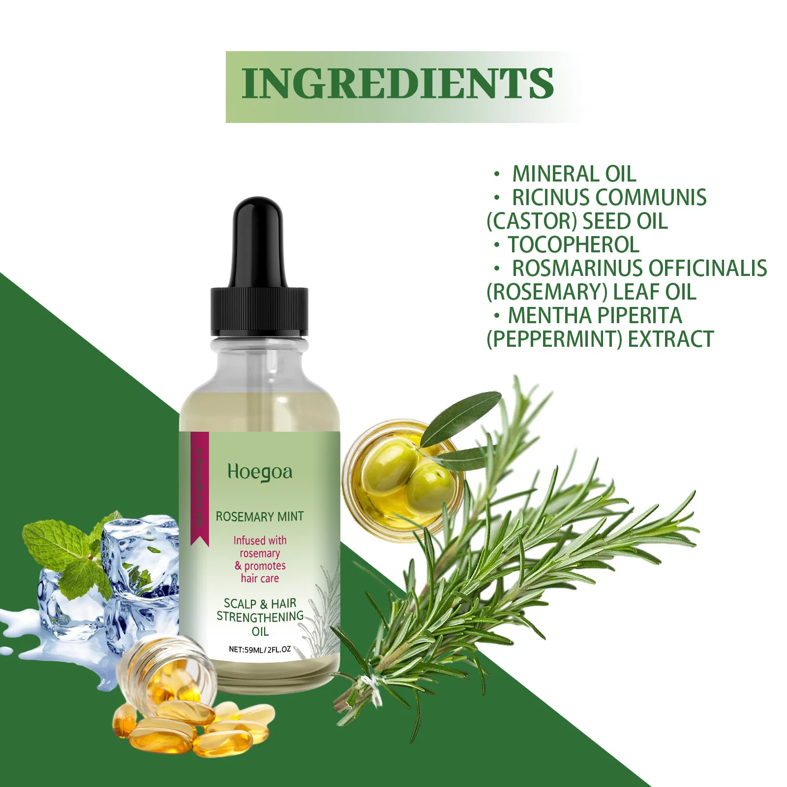 HOEGOA 59mL Scalp And Hair Strengthening Oil Prevents Hair Breakage Nourishes Hair Relieves Dryness Rosemary Hair Oil