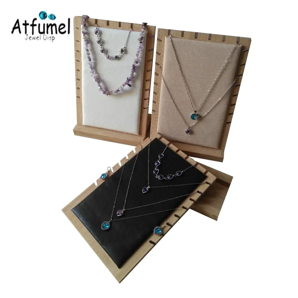 

Wood Necklace Jewelry Display Stand Velvet PU Pad Pendant Organizer Earring Chain Hanging Rack Bracelet Chain Storage Stand