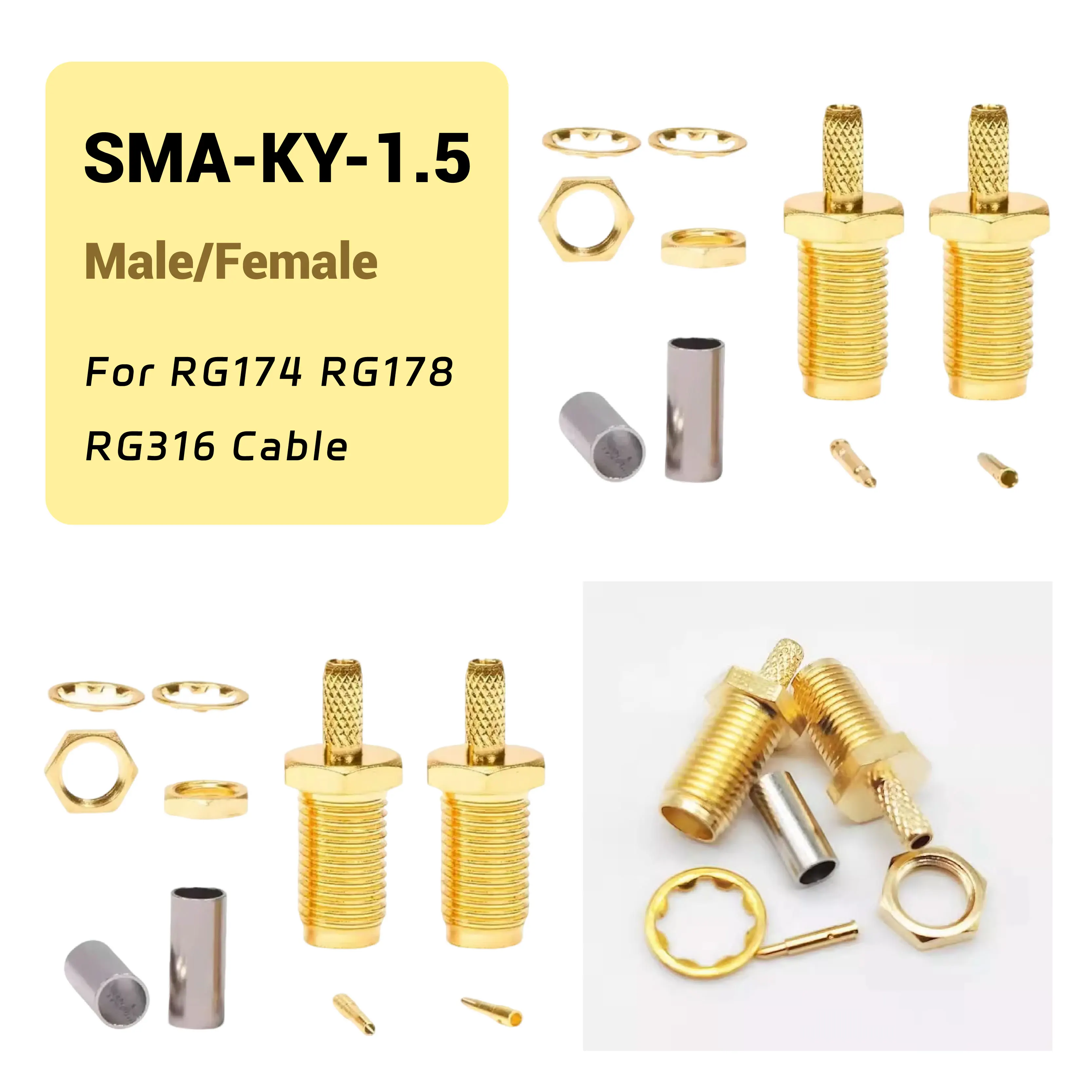 

Internal Needle SMA-KY-1.5 Male Female RF Adapter for RG174 RG178 RG316 Cable Connector