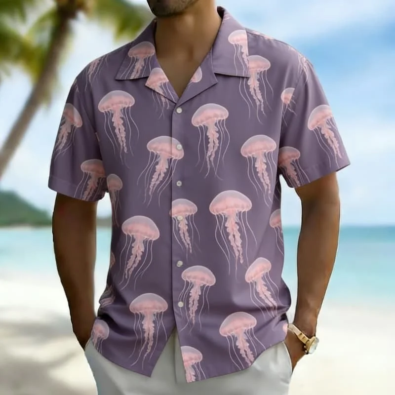 Men's Fashion Tropical Animal Print Short Sleeve Button Down Shirt Trendy Summer Style For Beach Vacation Party Daily Commute