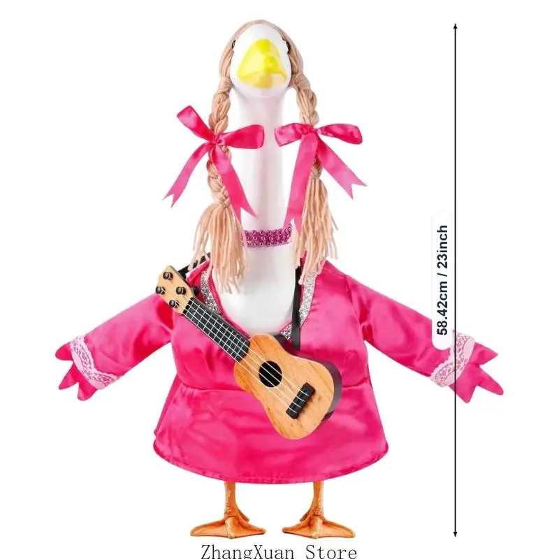 Dreiteiliges Musiker-Kostümset für bestehende Gartenvogelstatue mit Kleid, hellgoldenem Haarteil und Minigitarre 3XUF – Detail 6