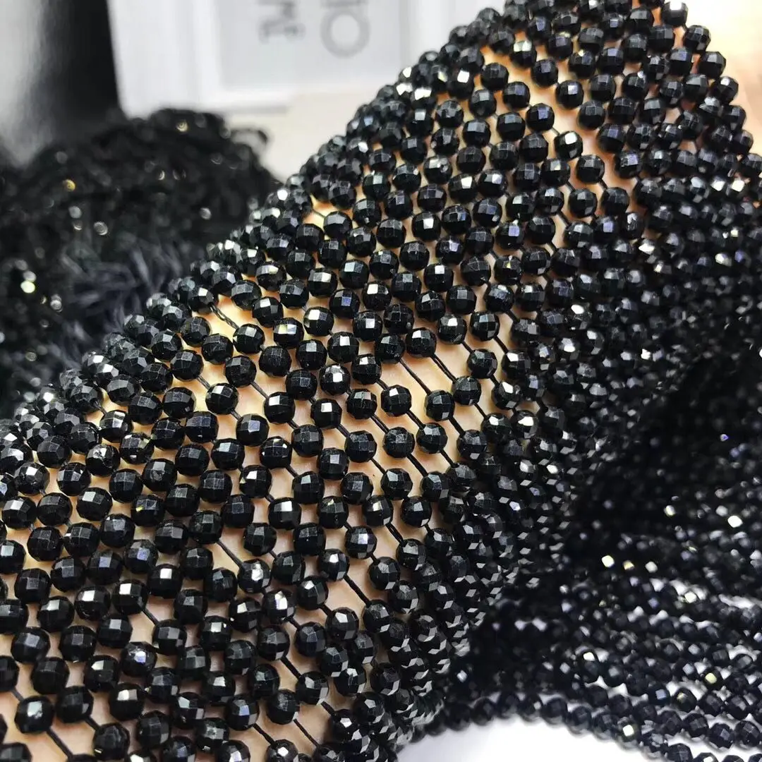 

black tourmaline loose beads round faceted 2/4/6/8mm nature for making jewelry necklace 14inch FPPJ wholesale