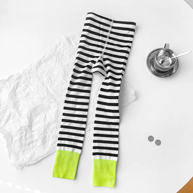 1-9 Y Legging for Girls Children Fashion Classic Black White Stripes Boys Tights Pants Breathable Cotton Kids Tights Nine-Pants