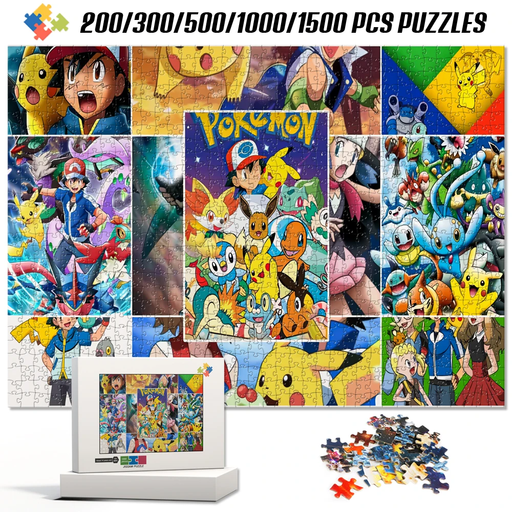 Pokemon Animation Scene Puzzle Multi Puzzles Splicing Full Color Waterproof Tight Bite Pieces Premium Gift Box Collectible Game