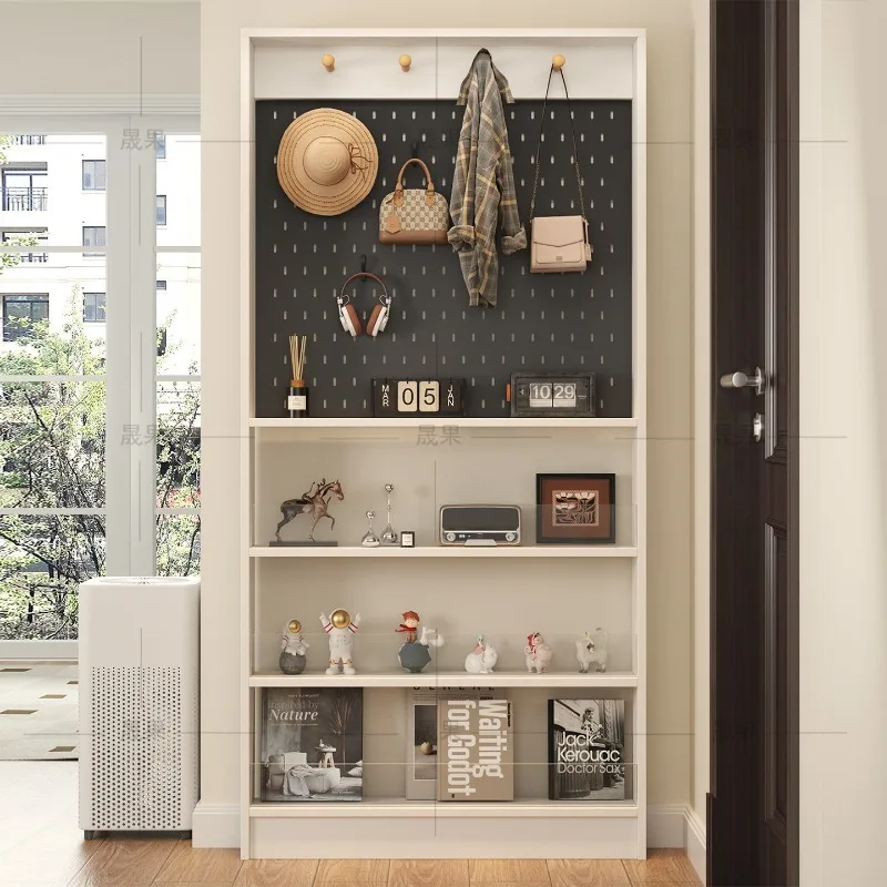 Multi-layer solid wood shelf behind ultra-thin door, living room storage rack, large-capacity display rack, household bedroom ho