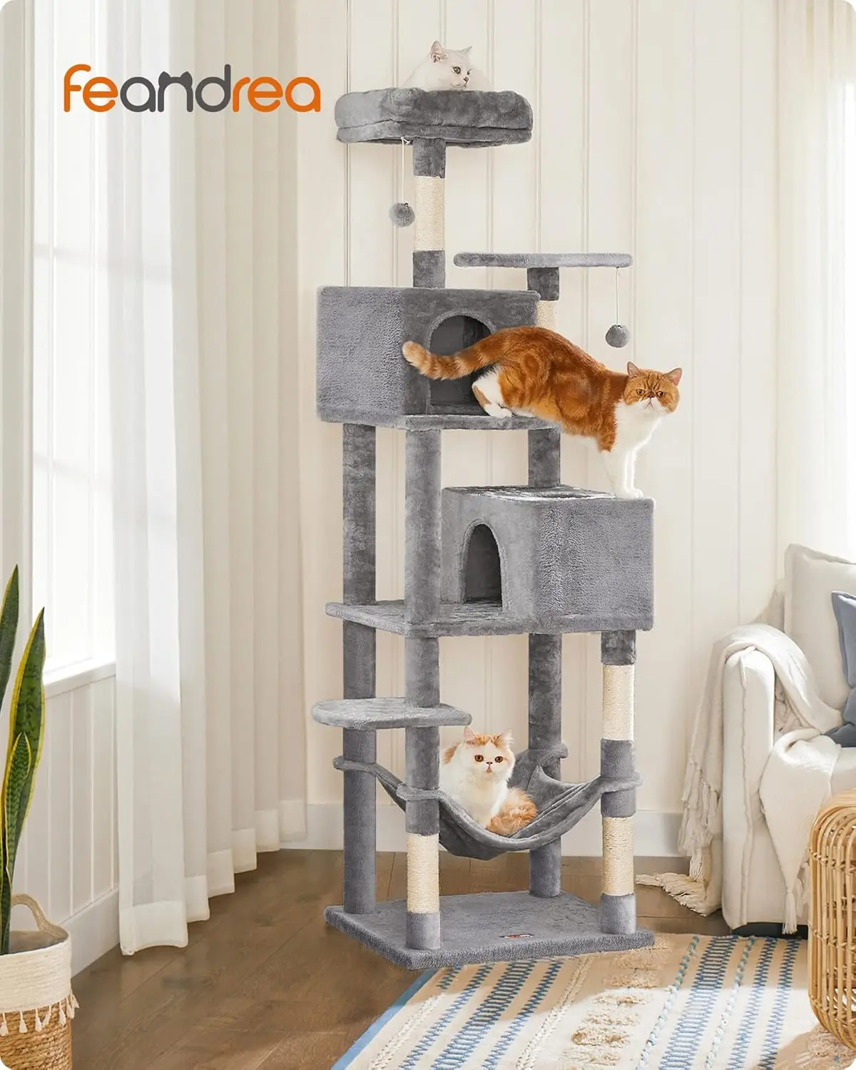 Cat Tree, 75.2-Inch Cat Tower for Indoor Cats, Plush Multi-Level Cat Condo with 5 Scratching Posts, 2 Perches