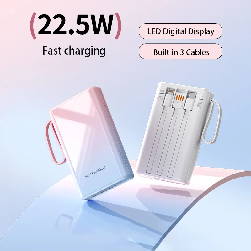 Power Bank 20000 mAh do szybkiej ładowarki 22,5 W Zewnętrzny akumulator z kablem do iPhone\'a 15 14 Xiaomi Samsung Huawei Powerbank Nowy