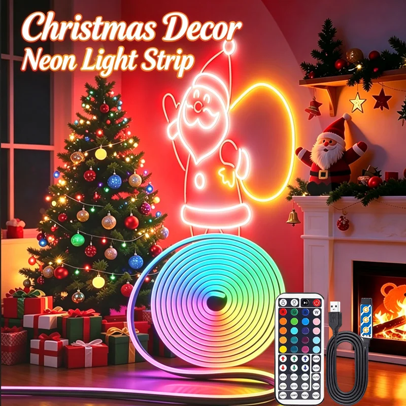 RGB LED Neon Lights with Remote Control, 44 Keys Remote Control, Neon Strip Lights 5V RGB Rope Lights Flexible Led Rope Lights