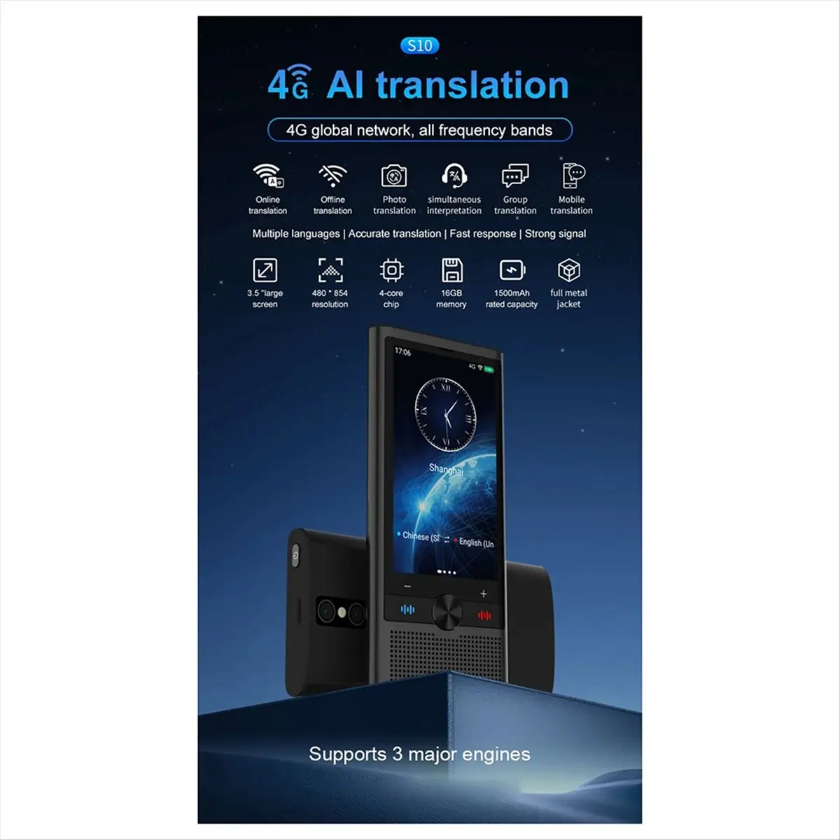 A86G NEW Language Translator Device Portable Translator 148 Languages Recording Translation 4G WIFI Ai Smart Translate Machine