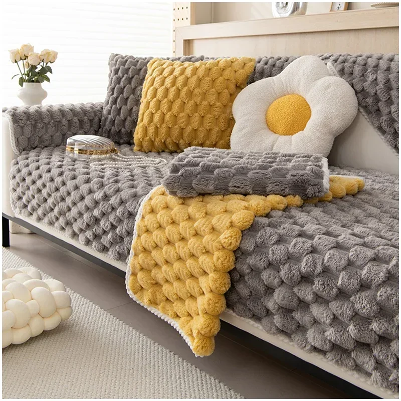 Universal Non-slip Corner Sofa Mat Thicken Plush Sofa Cover Winter Warm Sofa Towel Couch Cushion for Living Room Sofas Blanket