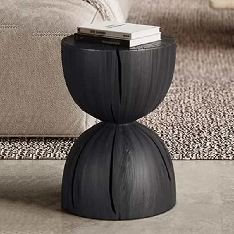 Solid Wood Block Stools Carbonized Moulding Bedside Table Low Stool Living Room Round Ottomans Modern Interior Home Furniture