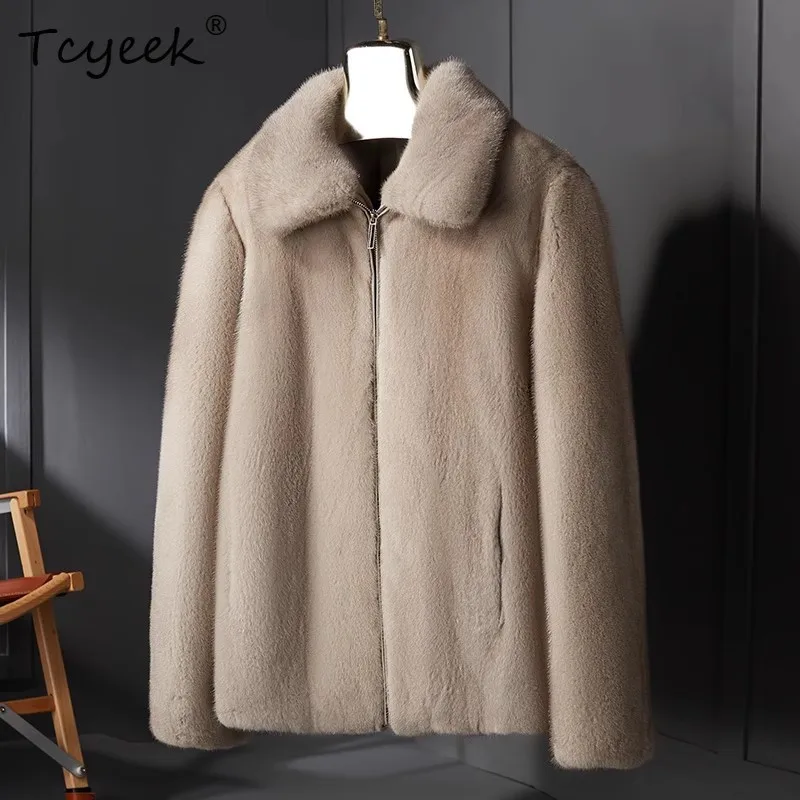 

Tcyeek Пальто из натурального норкового меха, зимняя куртка, мужские цельные норковые пальто, новая верхняя одежда, 2025 год, воротник с лацканами Куртка Мужская