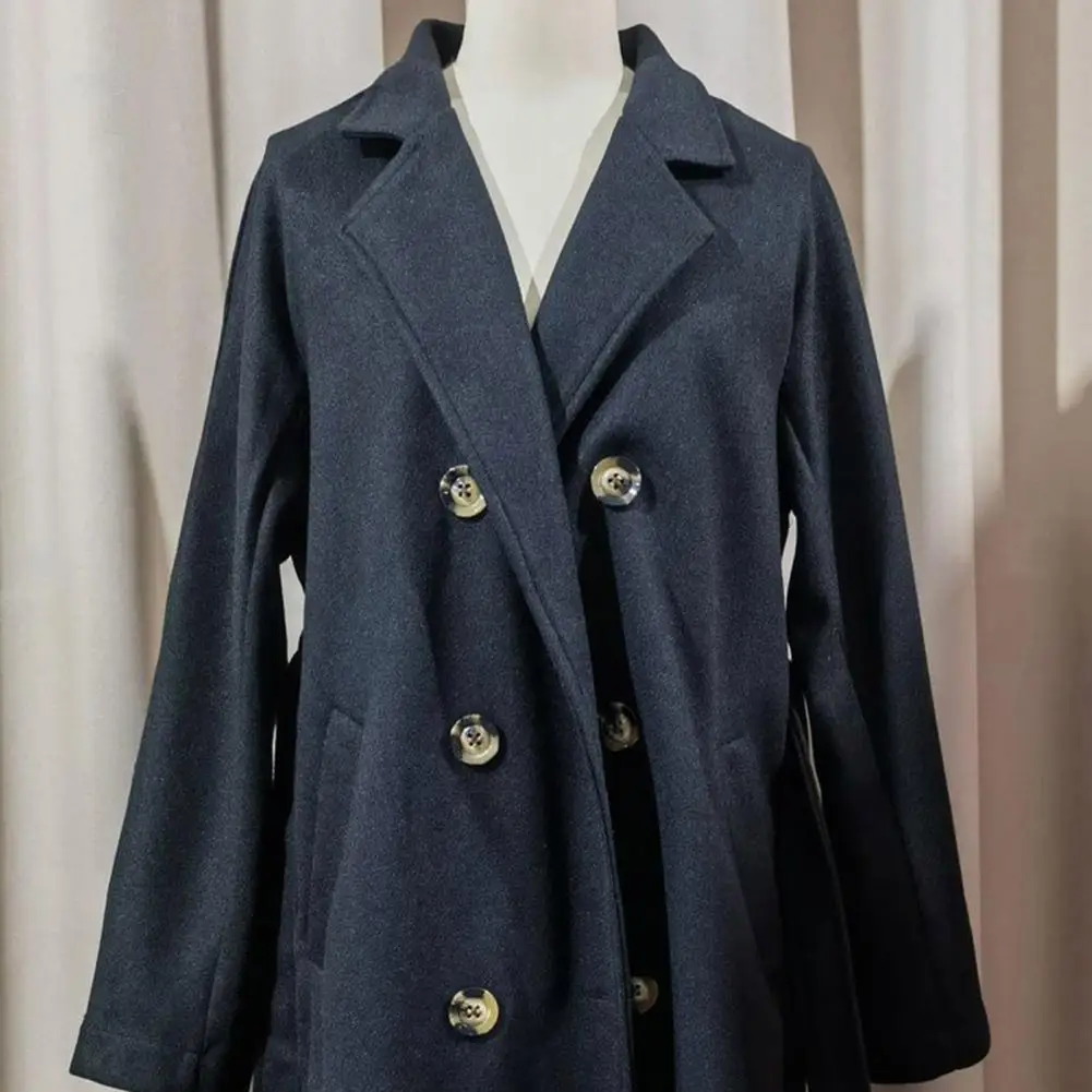 Women Jacket Women's Mid-length Wool Coat with Belt Double Breasted Trench Overcoat Notched Lapel Winter Outerwear for Fall Cold