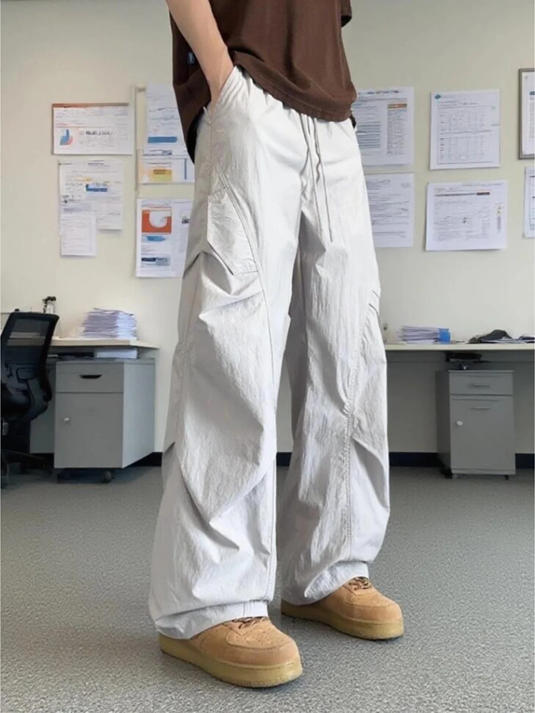 

Брюки для работы Qui Dry Light Workwear, мужские летние американские прямые брюки со складками, брюки-парашюты для подростков