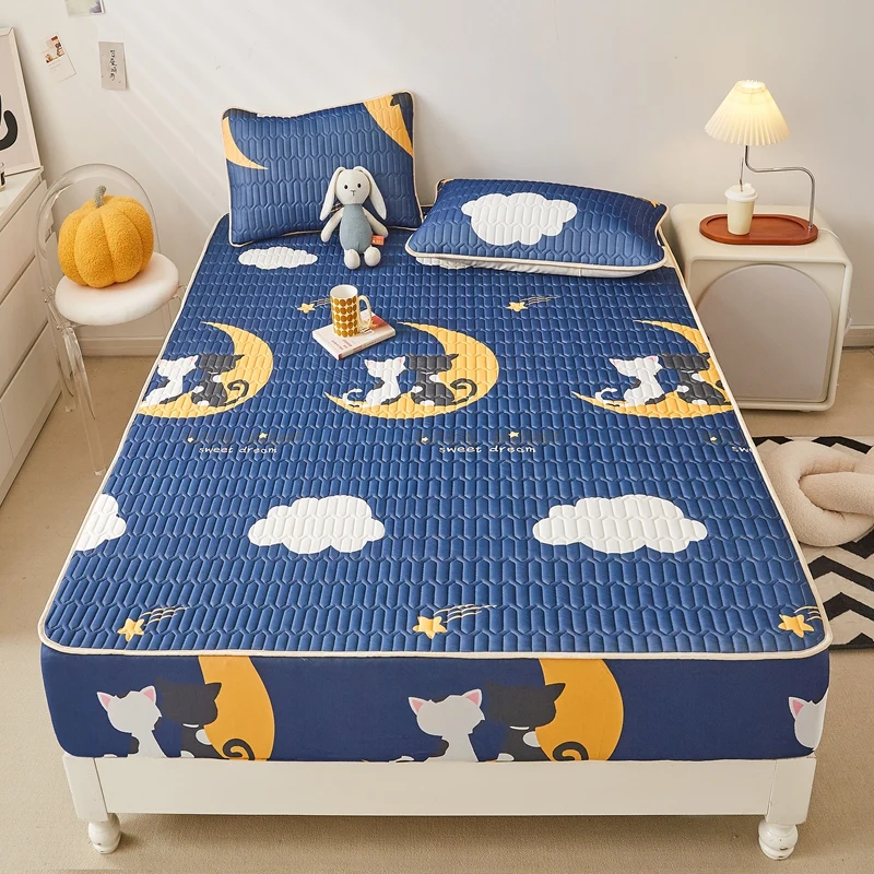 Cartoon Print Latex Single Bed with Elastic 360 Wrap Without Pillowcase Bedspread Large Size Sheet Cover Cool But Not Freezing