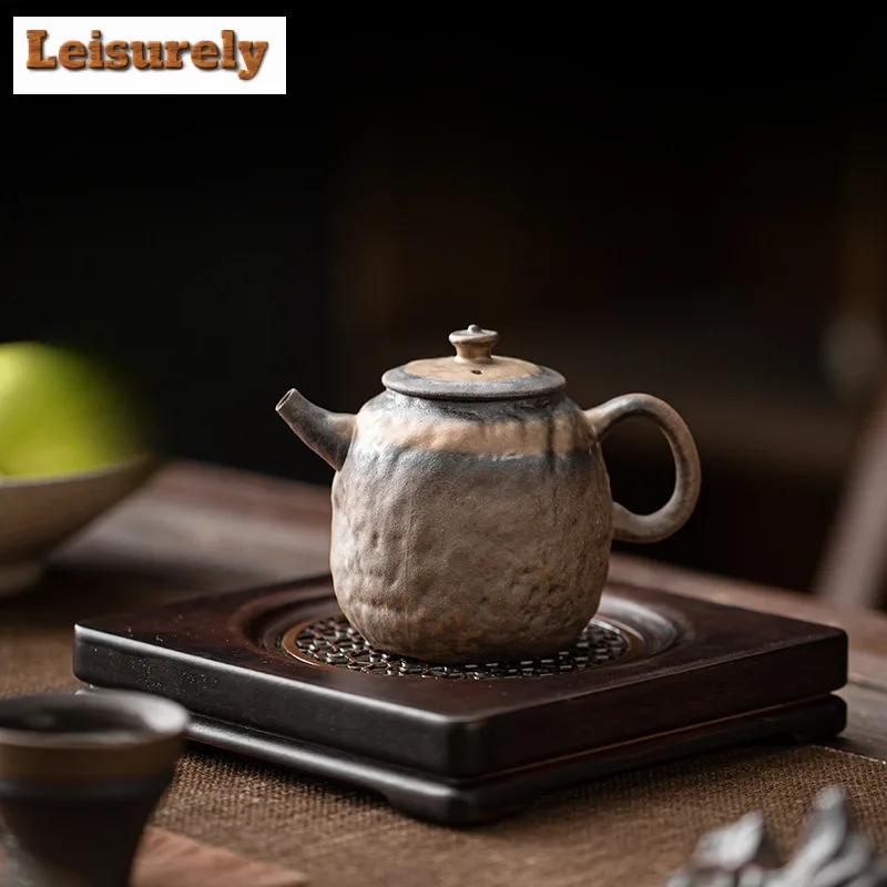 220ml Handmade Gilded Iron Glazed Teapot Old Rock Mud Stubborn Stone Pot Tea Brewing Kettle with Infuser Puer Tea Items Craft