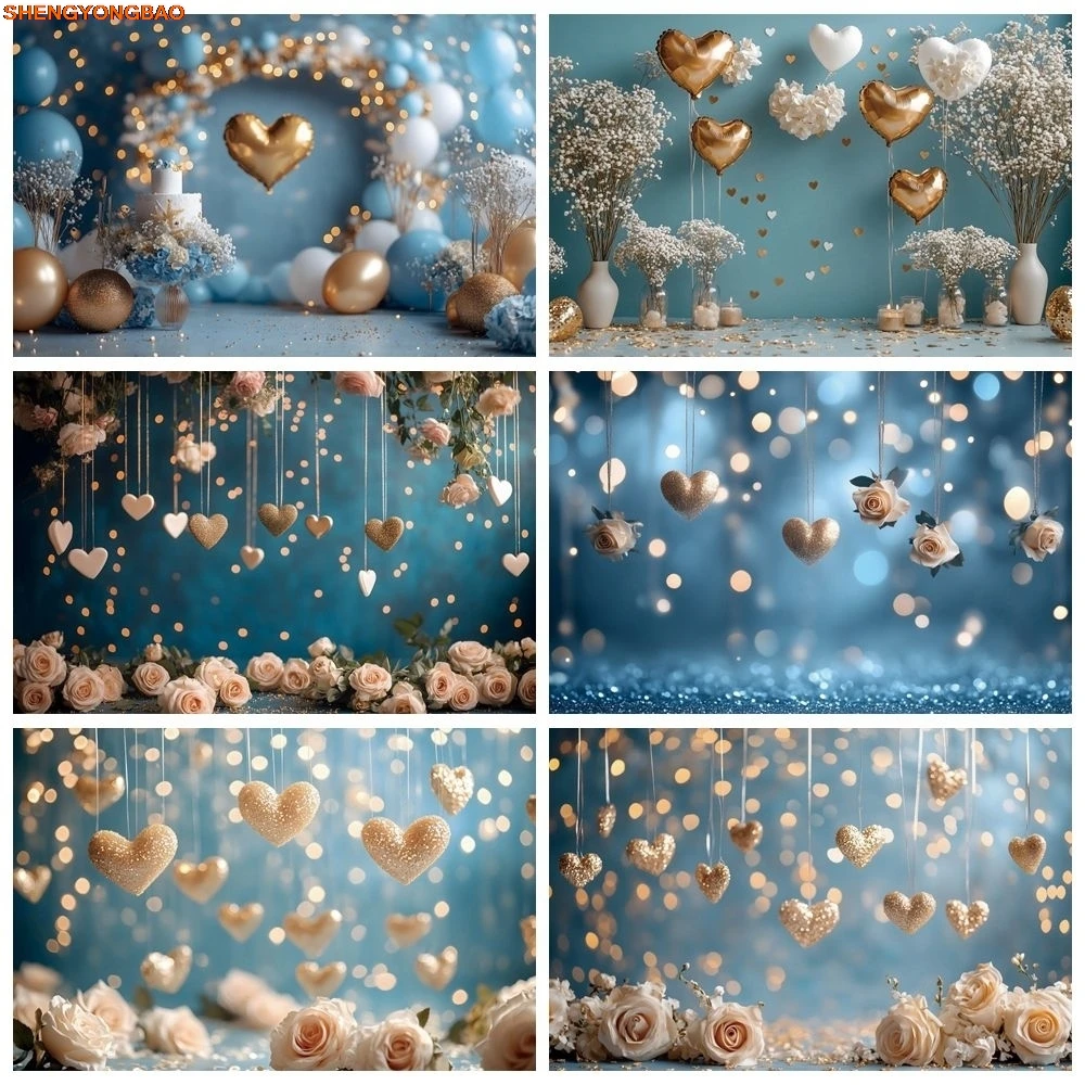 Photography Backdrop Muslin - February 14 Valentine's Day Backdrop Blue