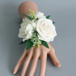 Creme Rosa Flores artificiais pulso Corsage Acessórios casamento dama de honra