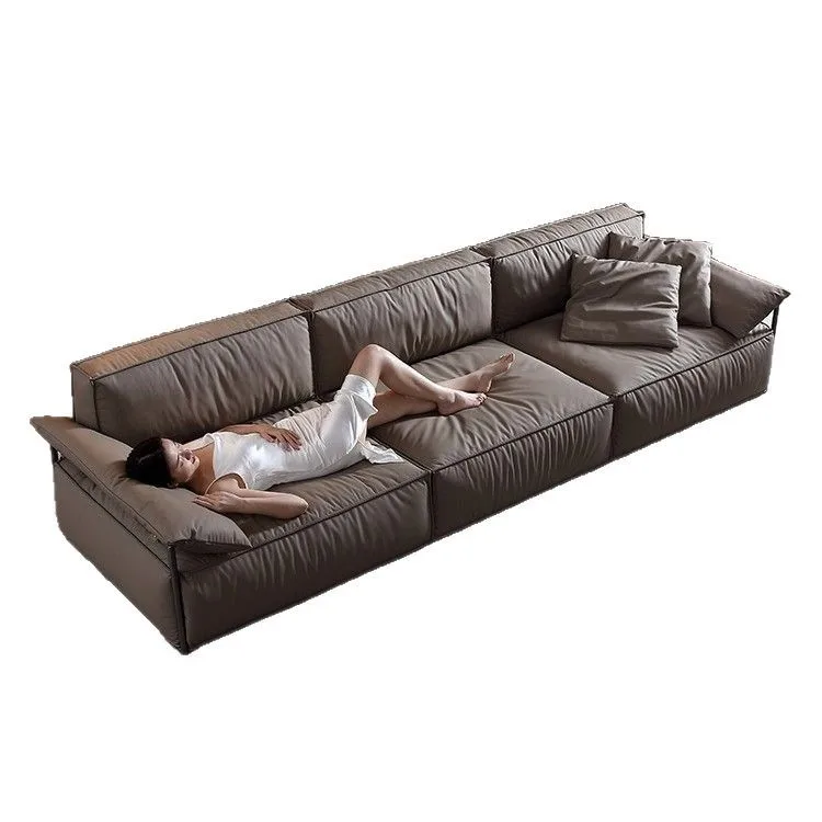 

Italian style, square, leather, sofa, straight row, tofu block, simple luxury, living room, furniture