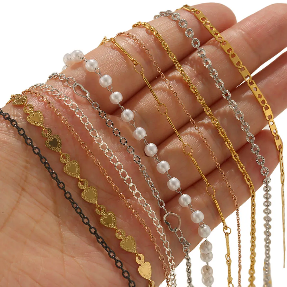 

2 Meter Stainless Steel 18K Gold Imitation Pearl Chains for Women Necklace Bracelet Anklet Making Supplies Bulk Wholesale