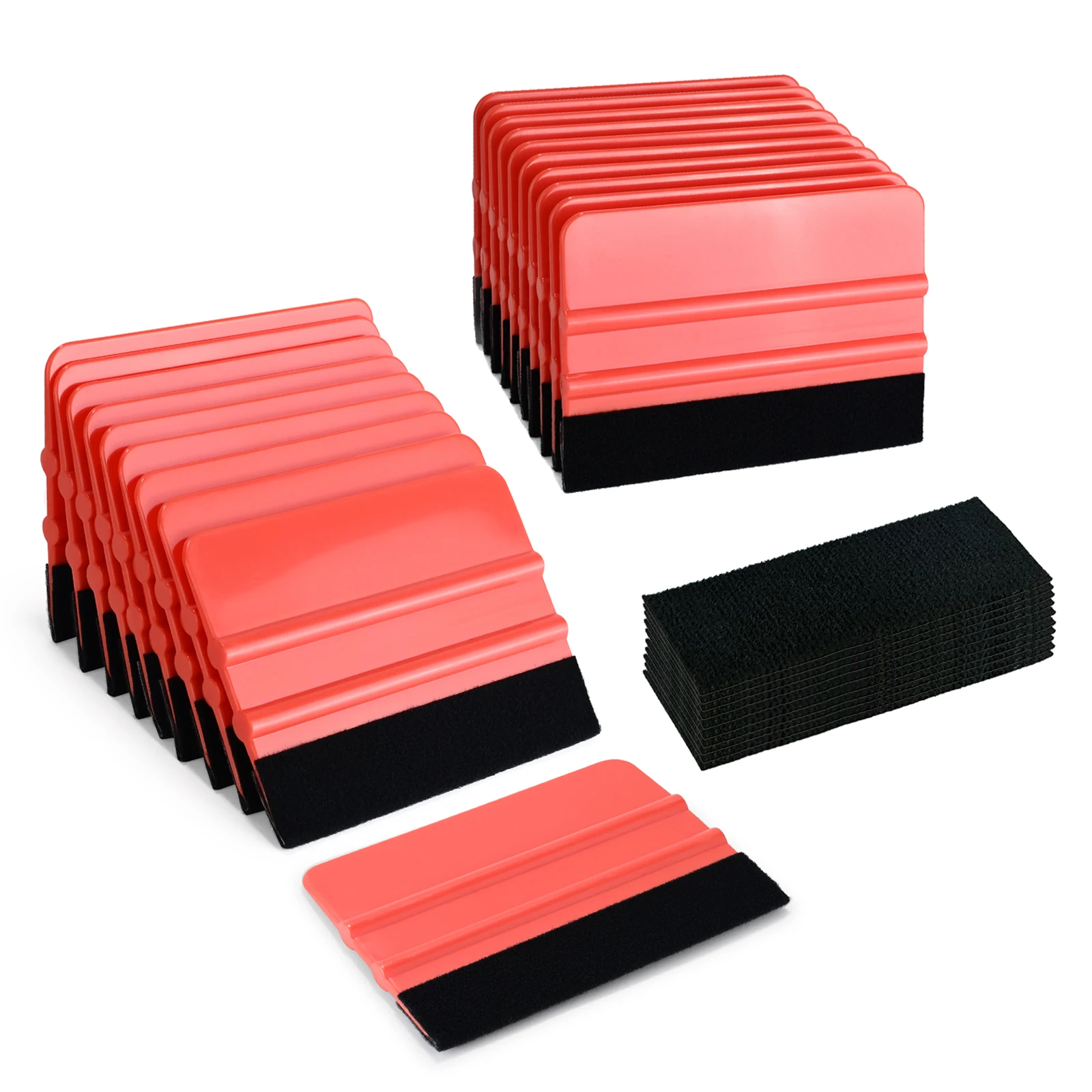 

EHDIS 20pcs Red Vinyl Squeegee With Fabric Felt Edge For Tint Film Decals Application Car Wrap Wallpaper Smoothing Tools Scraper