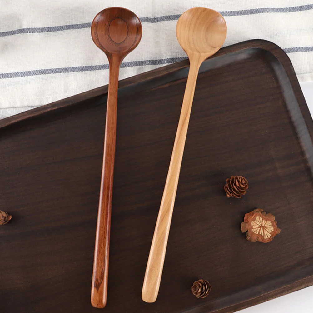 

Wooden Mixing Meal Spoons for Oatmeal Eating Long Handle Stirring Dessert Food Soup Ladle Eco-Friendly Natural Wood for Eating