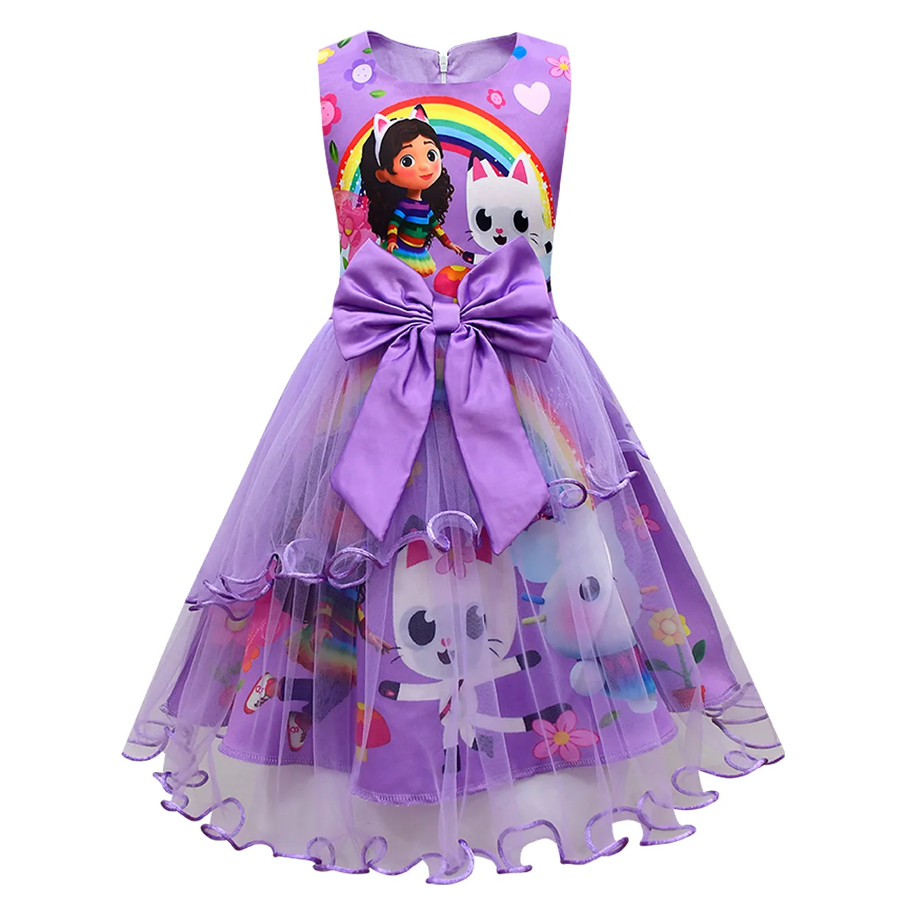 Girl's Sleeveless Dress Cute Casual Dress Girl's Creative Cartoon Dress Girl's Gabby's Dollhouse Girl's Mesh Cartoon Dress