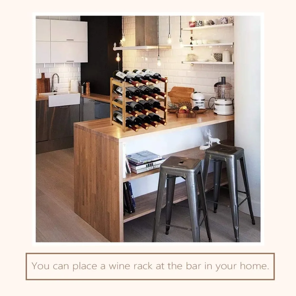 4-Tier 16 Bottle Bamboo Wine Rack, Sturdy Countertop Storage for Pantry