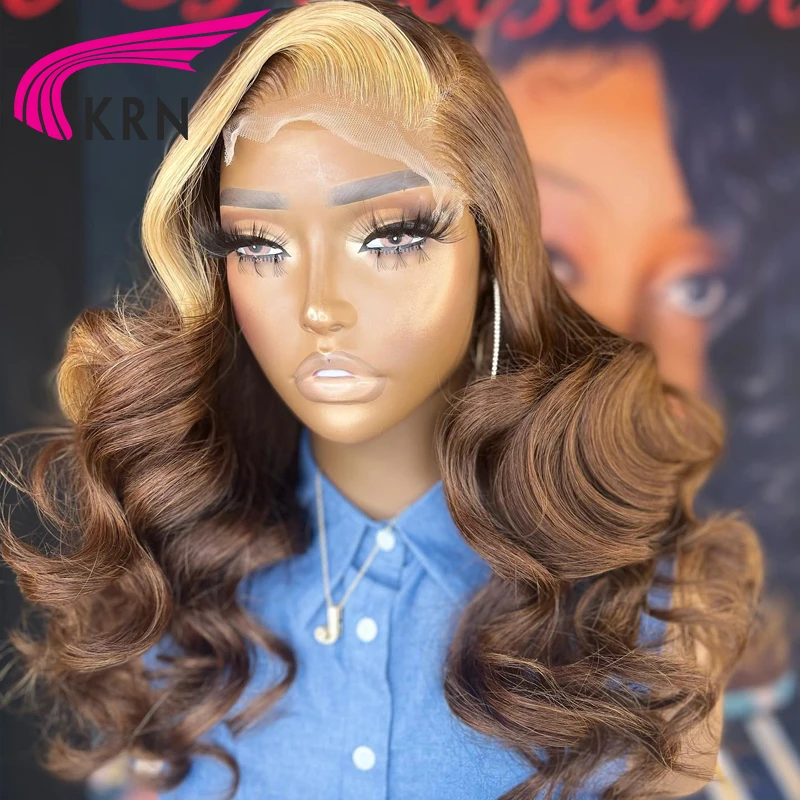 Blonde Highlight Colored 13X4 Lace Front Human Hair Wigs With Baby Hair 180% Brazilian Remy Hair Wavy Lace Wigs For Women