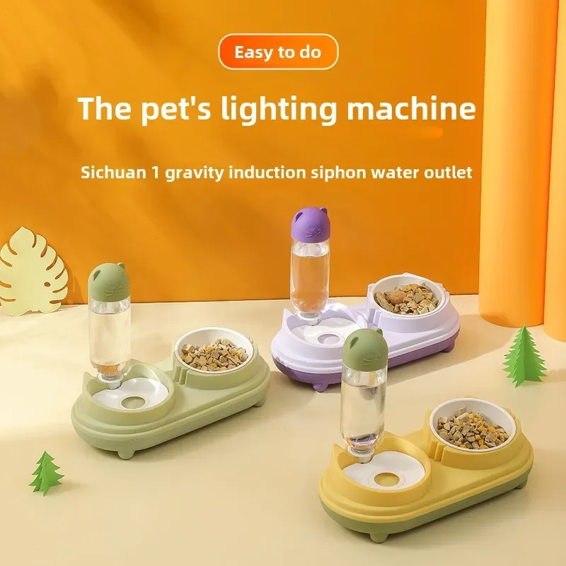 Food Container with Waterer Pet Waterer Feeder 2-in-1 Cat Bowl Water Dispenser Automatic Water Storage Pet Dog Cat Food Bowl