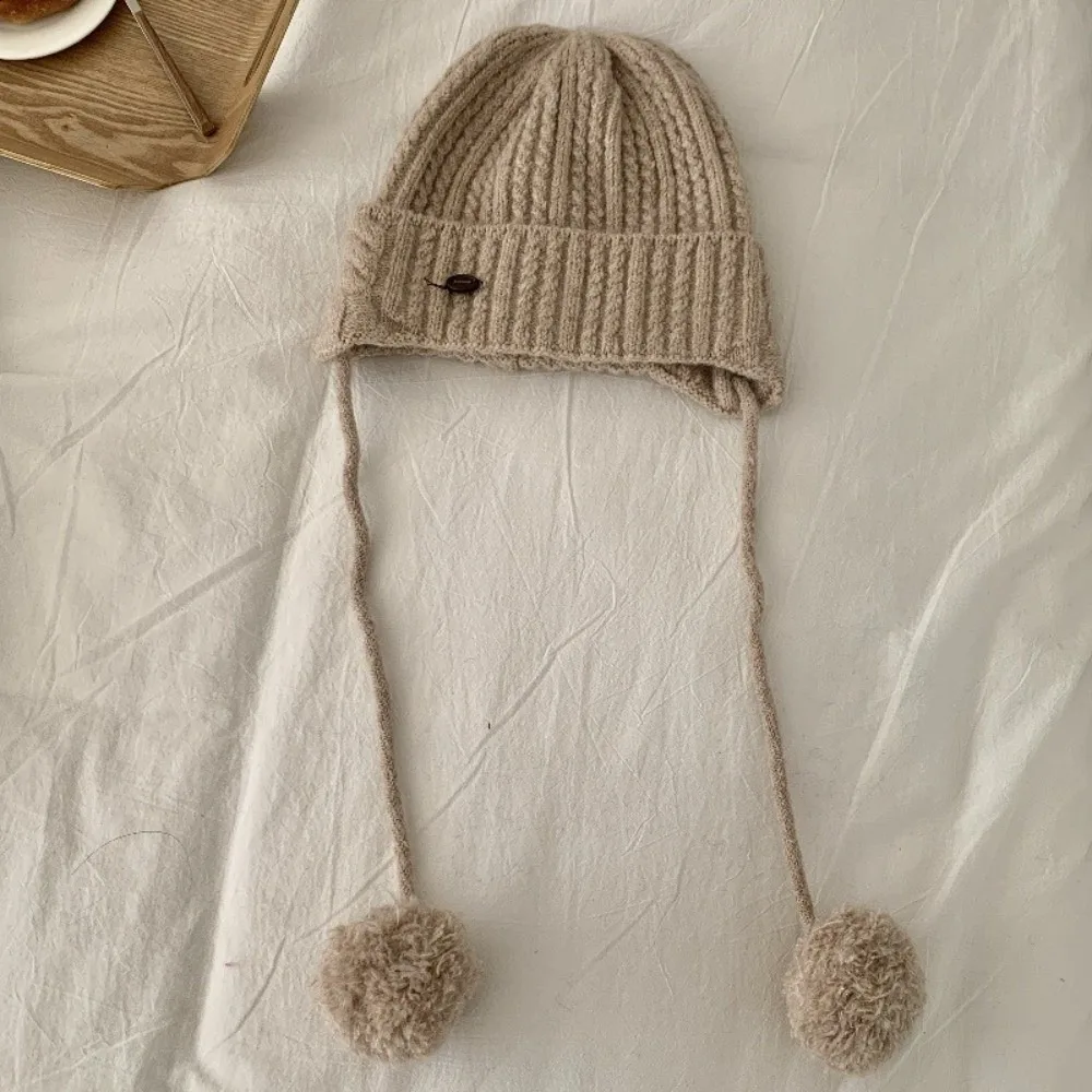

Kawaii Winter Y2k Knitted Cap Windproof Thick Pom-pom Knit Cap Casual Soft Warm Beanie Hats Outdoor