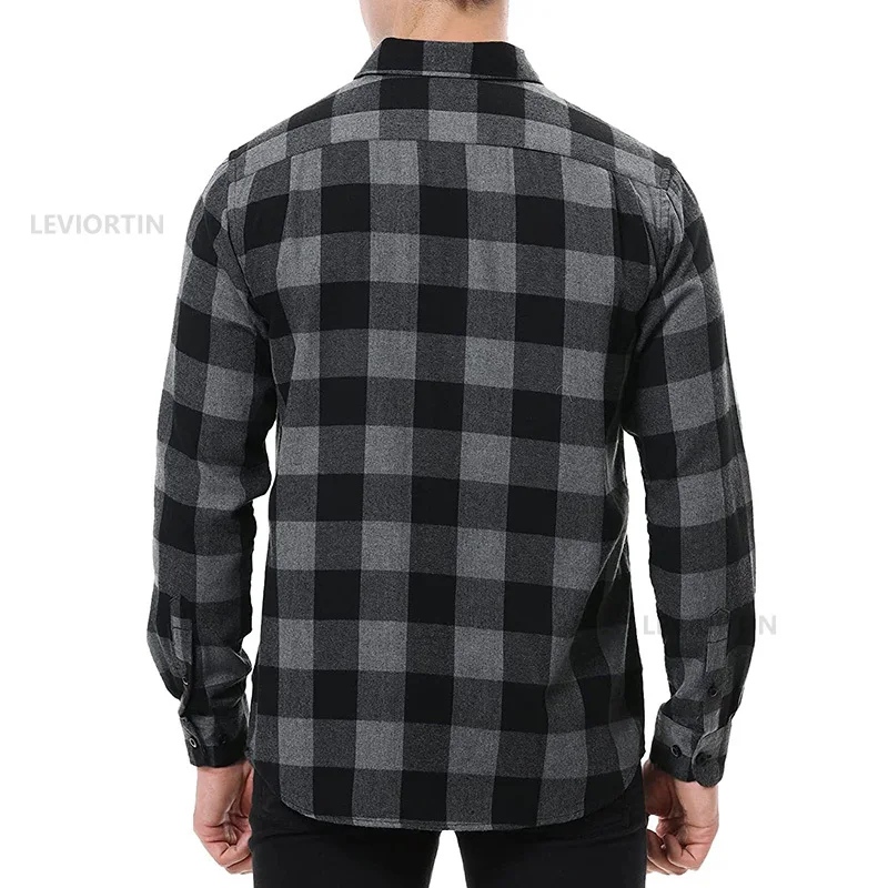 Mens Casual Plaid Flannel Shirts Button Down Shirt Two Pocket Long Sleeve Regular fit Shirts Autumn