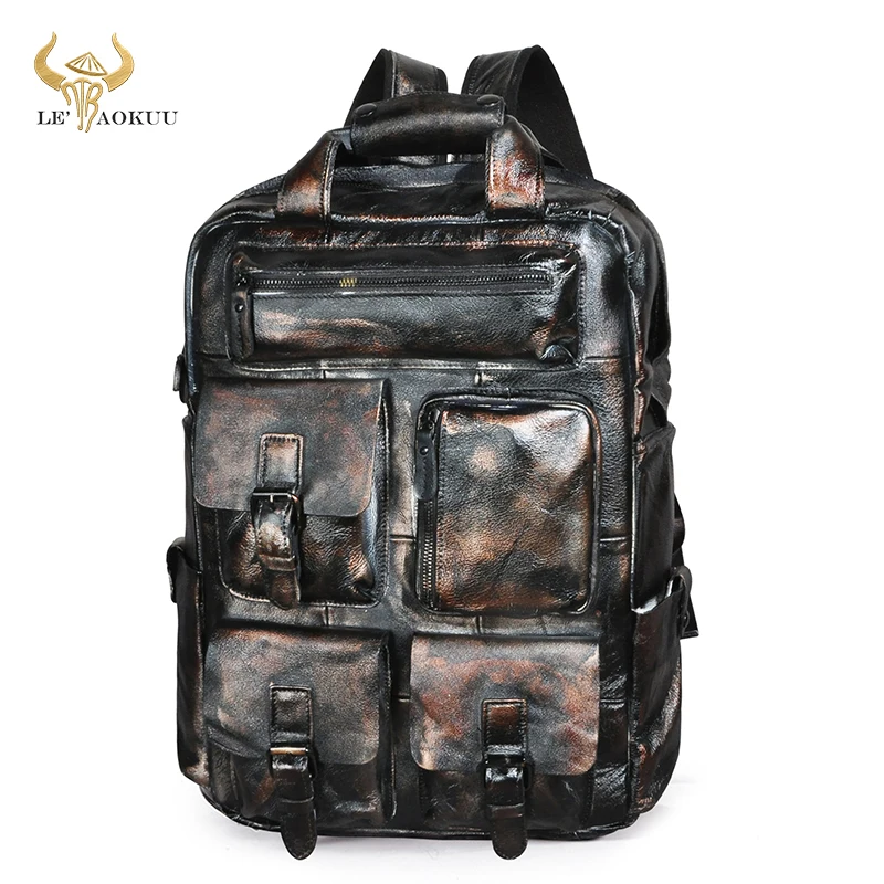 

Design Male Thick Oil Wax Leather Heavy Duty Travel School University College Laptop Bag Backpack Knapsack Daypack Men 1170