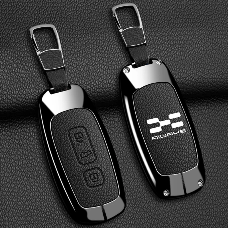 Zinc Alloy Leather Car Remote Key Case Cover Auto Shell Fob Holder Protector For AIWAYS U5 PRO U6 SE Accessories