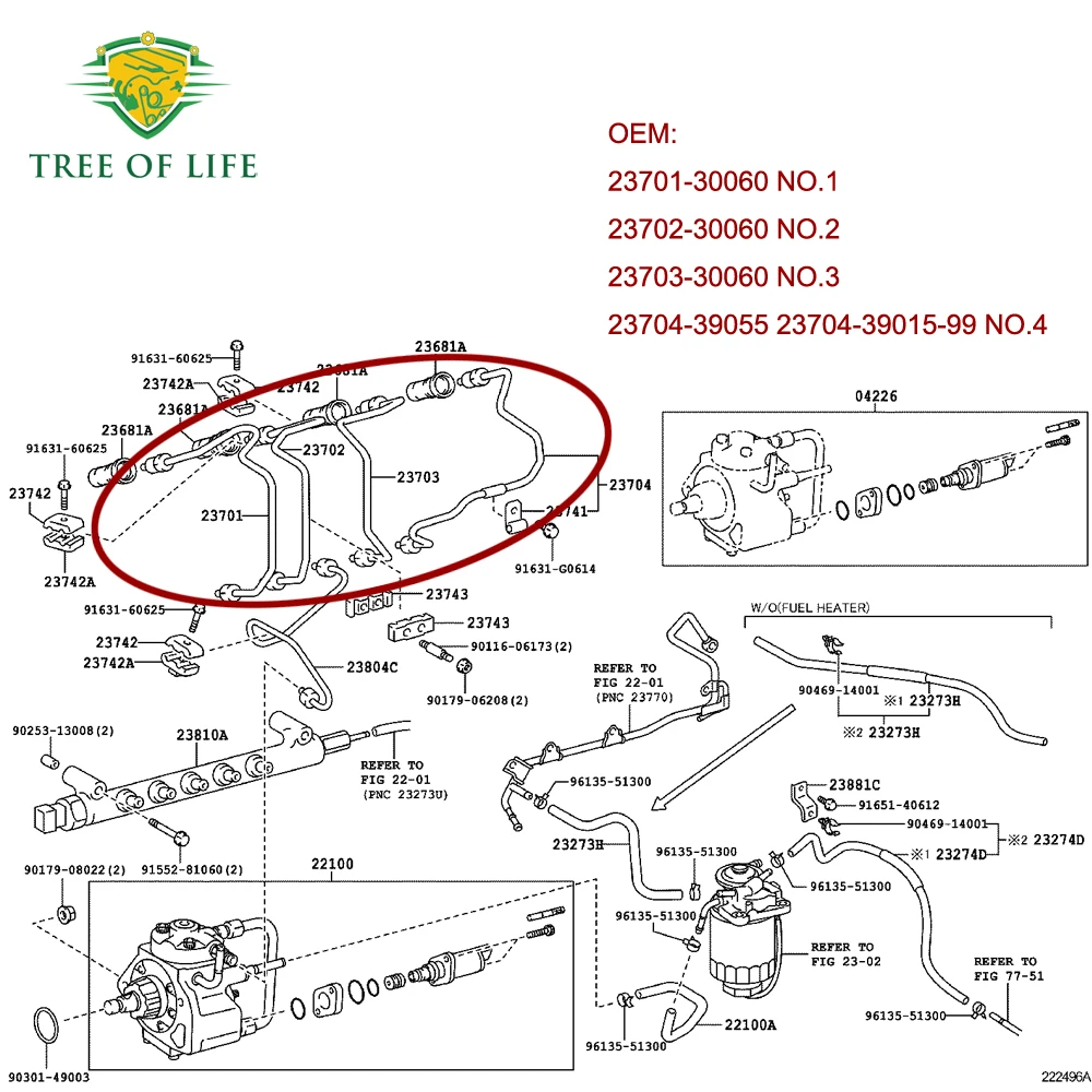 Fuel Injector Line Pipe Kits For Toyota Hiace/Hiace S.B.V 2001-2011 23702-30060 Pipe Sub-Assy Injection 2370439055 2370330060