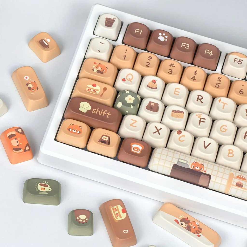 Moa Keycap Keyboard Customized Keyboard Cute Red Panda Coffee House Theme Cartoon 2.25/275U Alice Layout AZERTY Iso Keycap