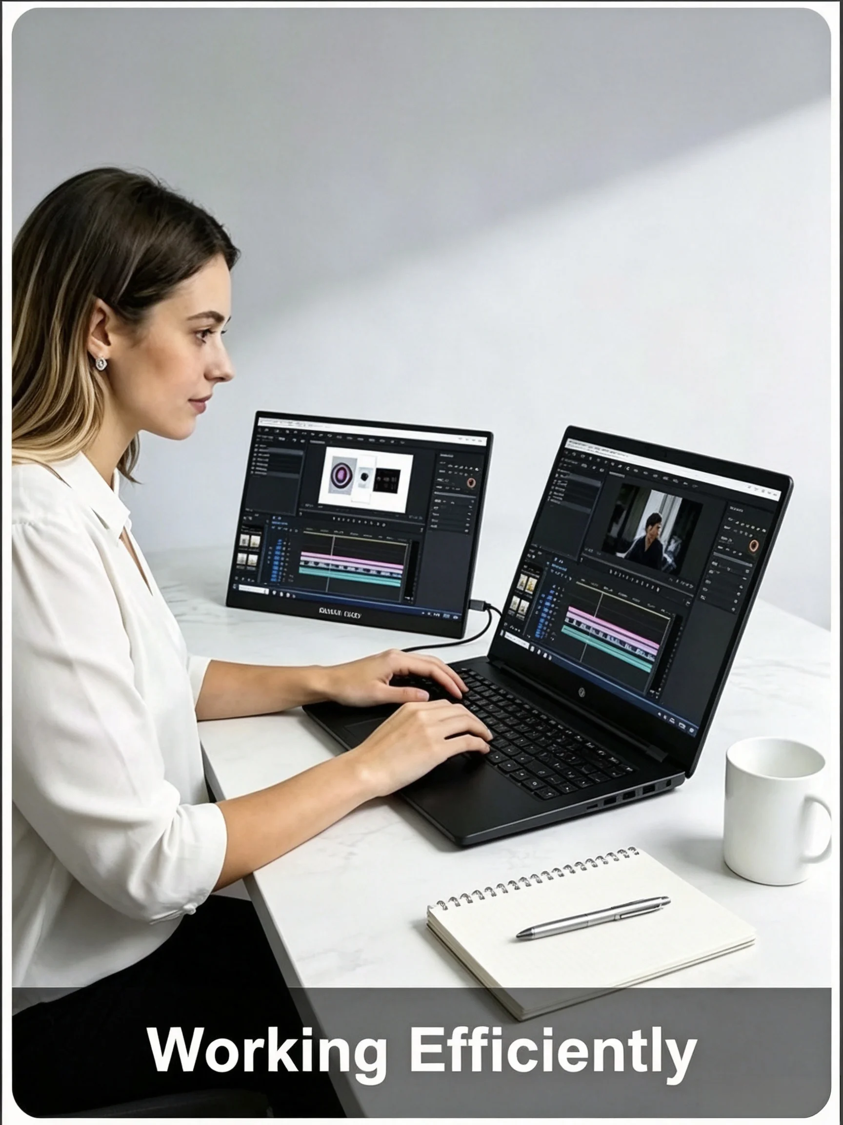 14 inch portable monitor with built-in invisible stand VESA wall mounted USB-C/HDMI dual screen expansion plug and play suitable view 2