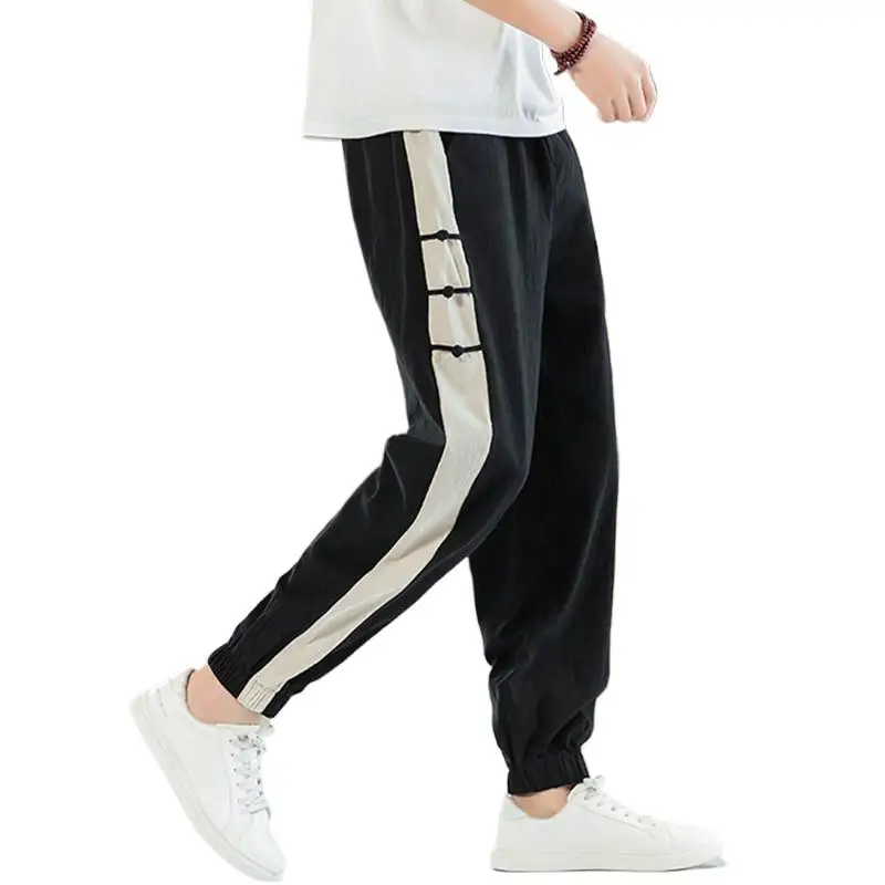 

Plus size me's Pants Color Block Patchwork cotton linen Pant Cargo Harem Pant Streetwear Harajuku Jogger legging Trousers M-8XL