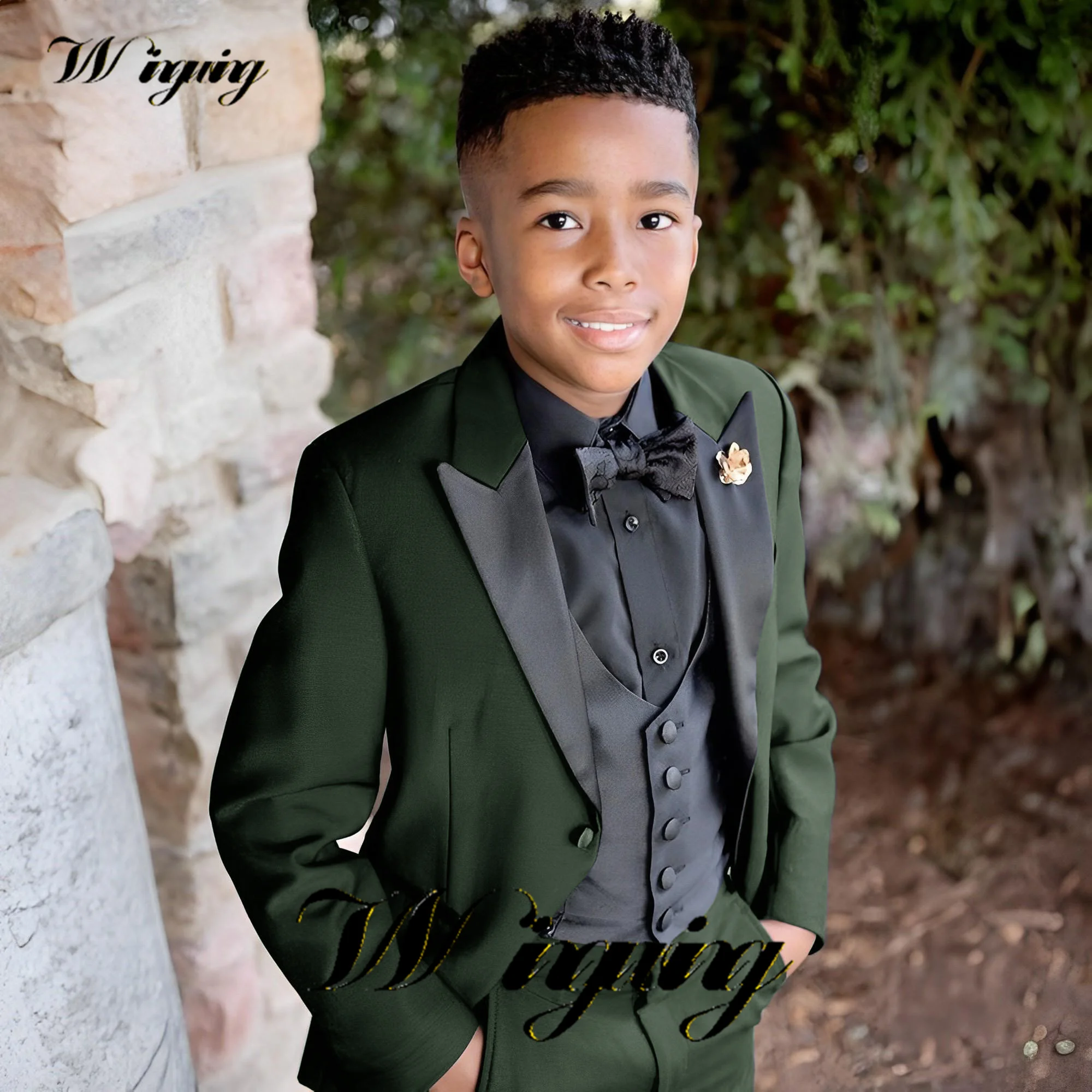 Boys Suits Wedding Tuxedo Formal Lapel Collar Blazer Pant Vest Three Piece Kids Party Dress