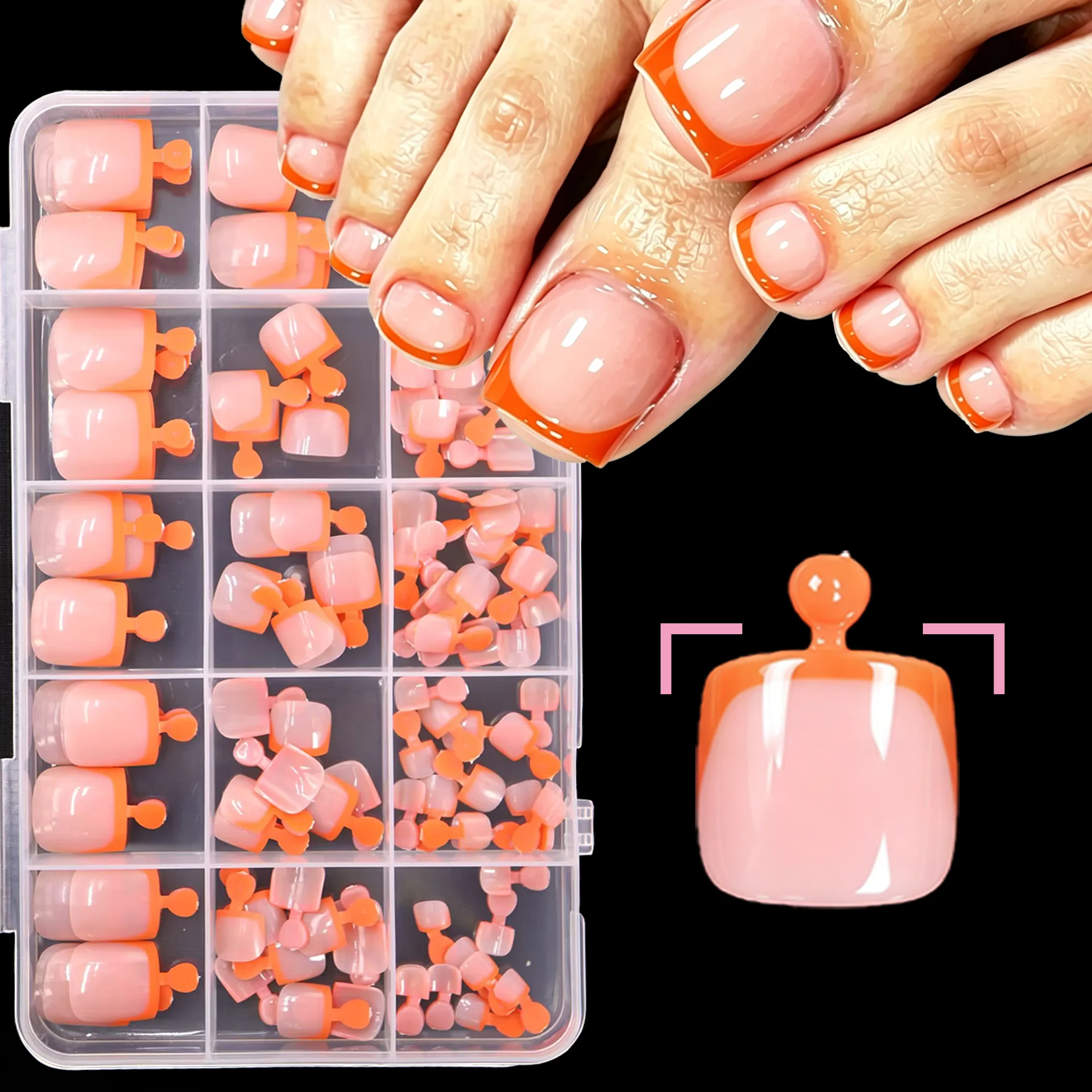 Klassische weiße französische Kunst-Zehennägel, 120 Stück, kurze, quadratische, hautfarbene Press-On-Zehennägel, wiederverwendbare Acryl-Pediküre-Nagelspitzen für Frauen – Detail 10