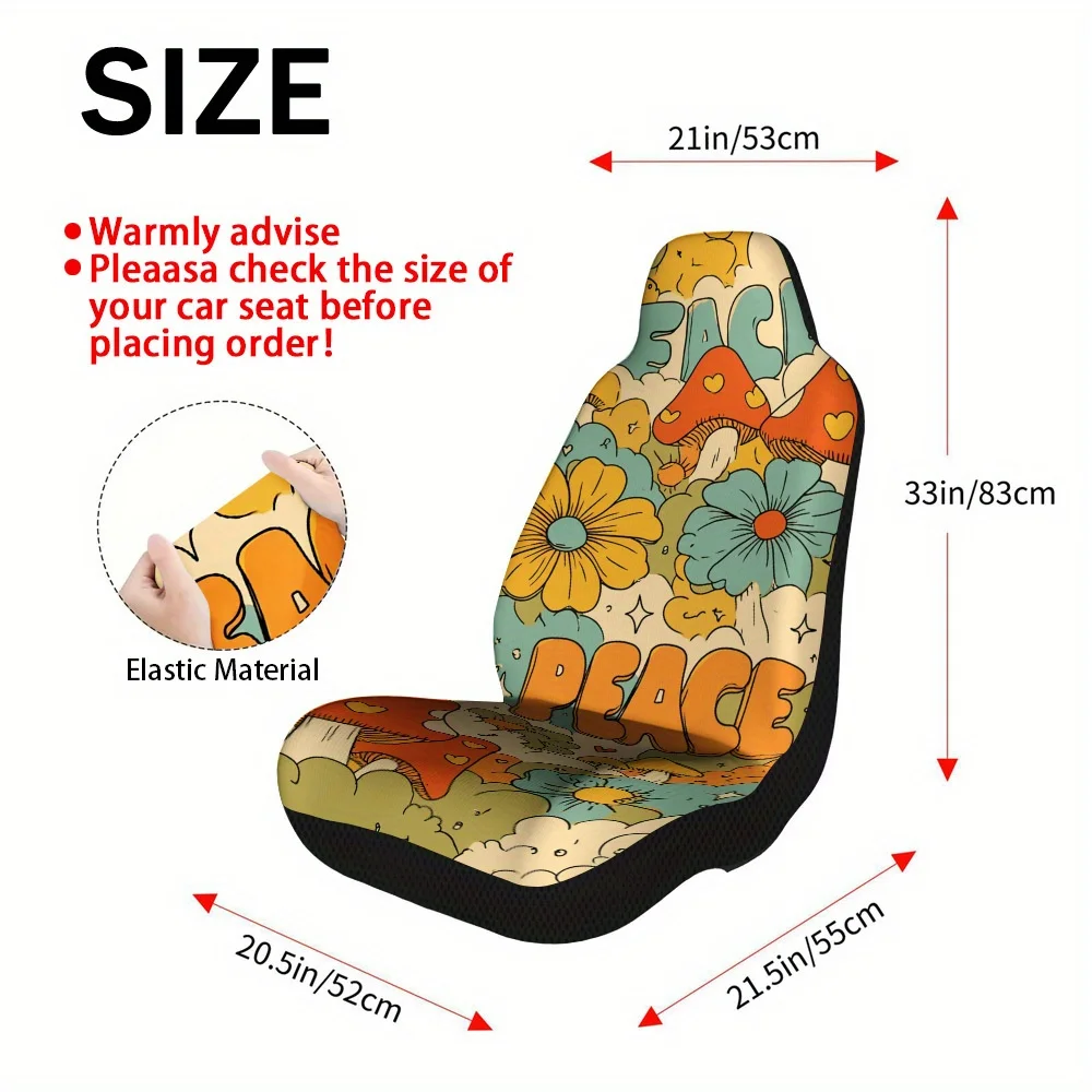 2pcs Peaceful Flowers And Mushrooms Print Car Seat Covers – Fit For Cars, Trucks, Vans, And SUVs | Durable Front Seat Protector