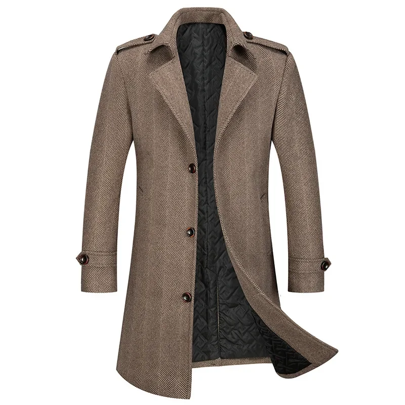 

New Winter Men Cashmere Wool Blends Trench Coats Long Jackets Quality Male Winter Coats Business Casual Trench Coats Size 4XL