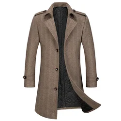 New Winter Men Cashmere Wool Blends Trench Coats Long Jackets Quality Male Winter Coats Business Casual Trench Coats Size 4XL