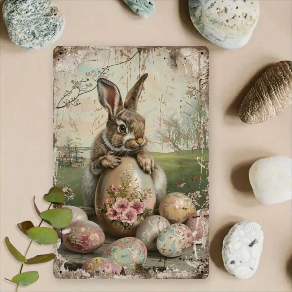 Vintage-Osterhasen-Metallblechschild, 20,3 x 30,5 cm, rustikales Wandkunst-Dekor