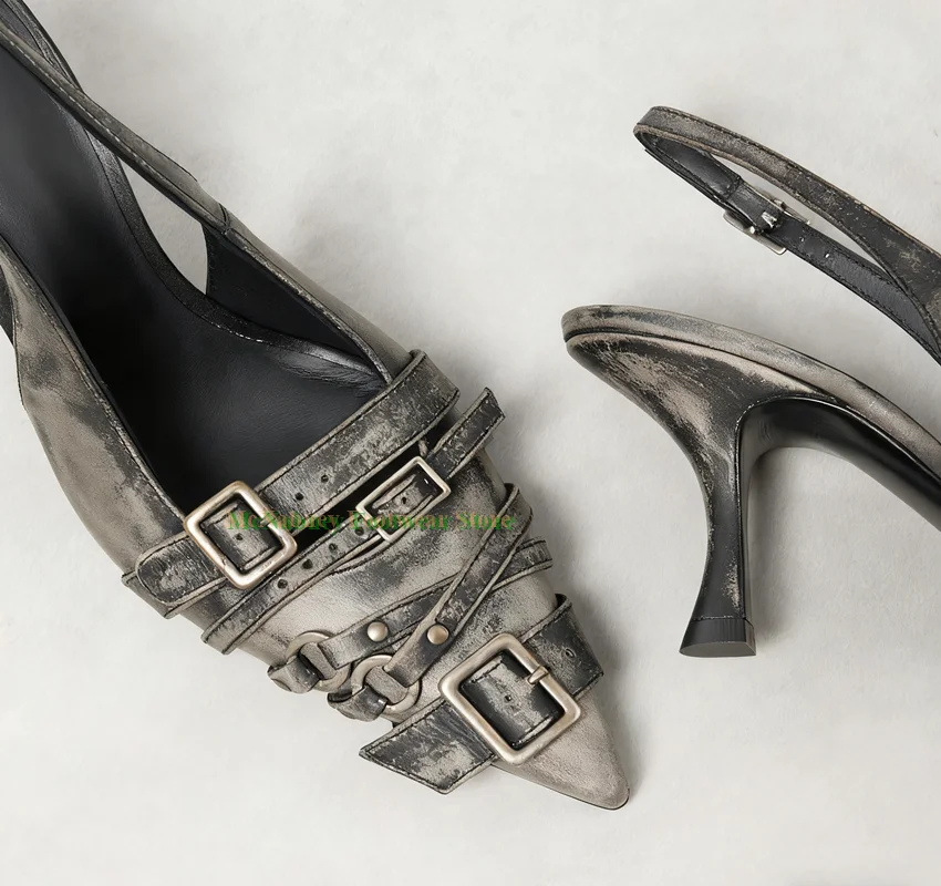 

Босоножки с острым носком, однолинейный ремень, женские босоножки на высоком каблуке, обувь с закрытым носком, пряжка на ремне, украшение, черный, с неглубоким носком, ретро